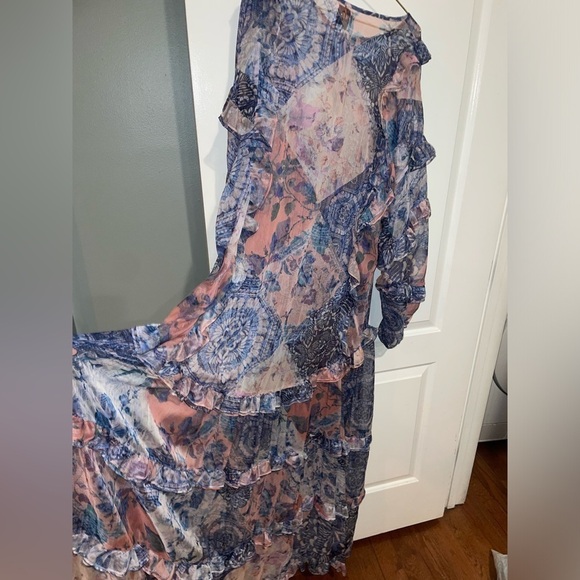 New!Misa Los Angeles Persephone Ruffle Maxi Dress Abstract Floral 🩵Medium NWT! - Picture 15 of 16